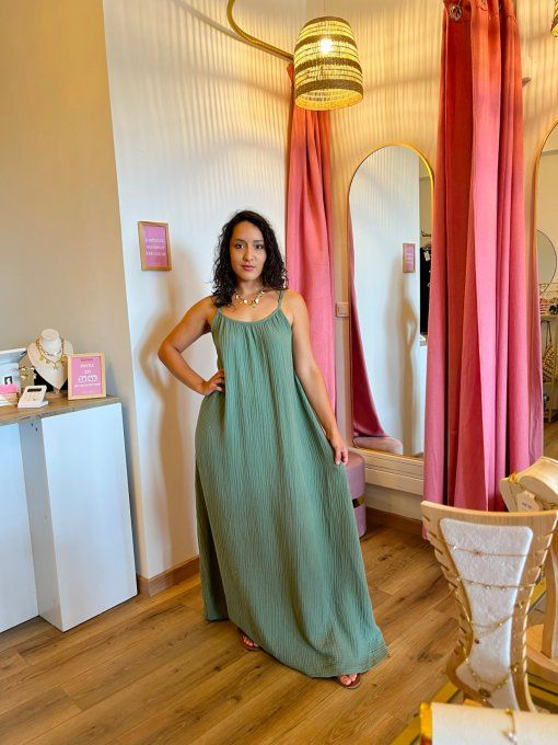Robe Wendy Kaki Gaze de coton