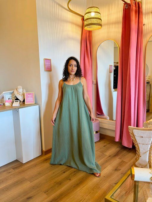 Robe Wendy Kaki Gaze de coton