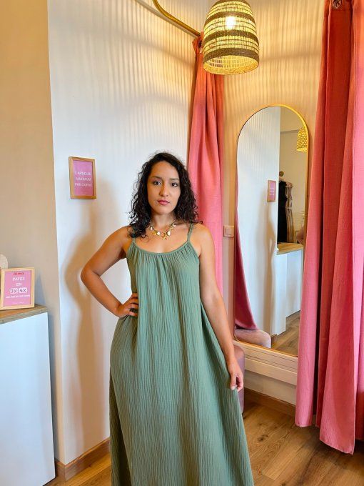 Robe Wendy Kaki Gaze de coton