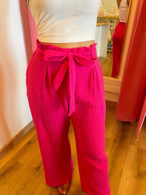 Pantalon Coralie Fuchsia Gaze de coton