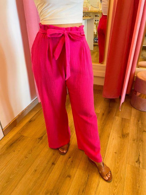 Pantalon Coralie Fuchsia Gaze de coton