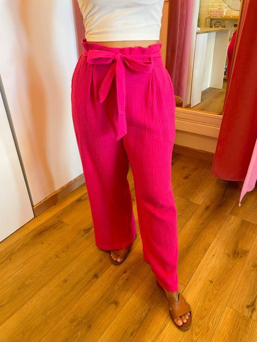 Pantalon Coralie Fuchsia Gaze de coton