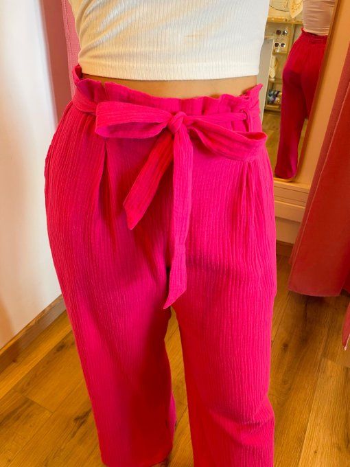 Pantalon Coralie Fuchsia Gaze de coton